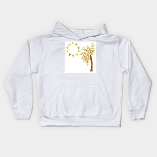 A circle of leaves with a tree of fall leaves. Kids Hoodie